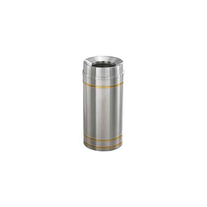 Glaro F1534SA Capri Collection Funnel Top Trash Can - 16 Gallon Capacity - 15" Dia. x 34" H - Satin Aluminum with Satin Brass Bands