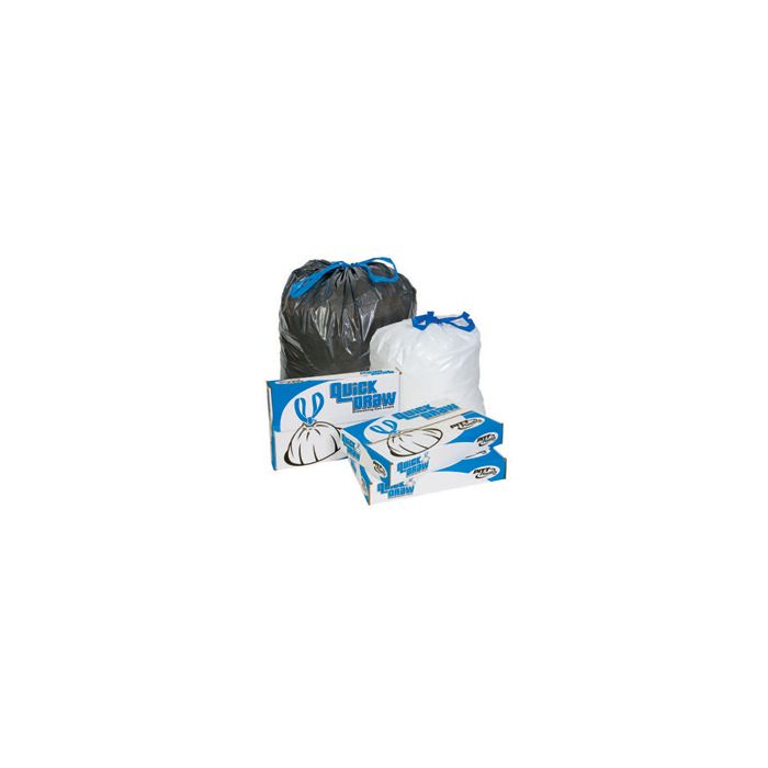 Pitt Plastics DT33K 20-33 Gallon Quick Draw Drawstring Can Liners - Black in Color - 33 x 39 - 1 Mil - 150 per case - Interleaved
