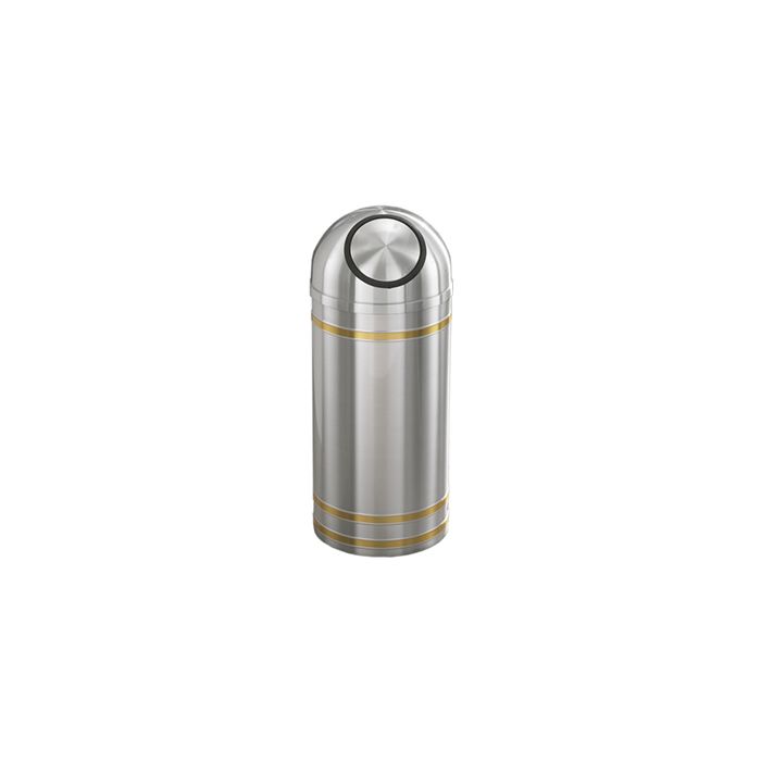 Glaro S1534SA Capri Collection Dome Top Receptacle - 16 Gallon Capacity - 15" Dia. x 36" H - Satin Aluminum with Satin Brass Bands