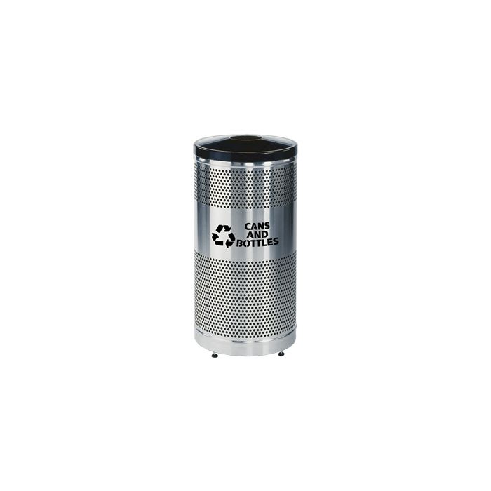 Rubbermaid / United Receptacle Howard Classic S3SSG-BK 5" Diameter Recycling Open Top - Stainless Steel Body / Black Top - Perforated Steel Waste Receptacle - 25 gallon capacity - 18" Dia. x 35.5" H