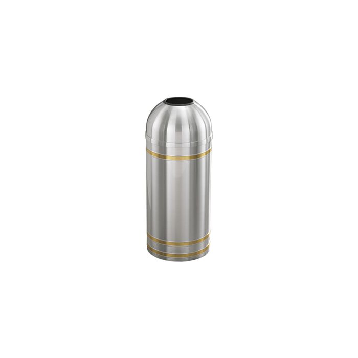 Glaro T1534SA Capri Collection Open Dome Top Receptacle - 16 Gallon Capacity - 15" Dia. x 36" H - Satin Aluminum with Satin Brass Bands