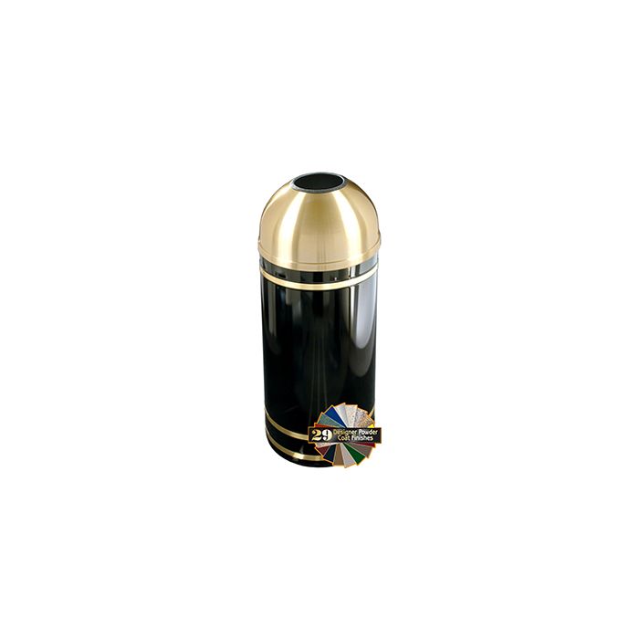 Glaro T1555 Monte Carlo Collection Open Dome Top Receptacle - 16 Gallon Capacity - 15" Dia. x 36" H - Satin Brass Accents