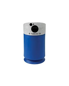 Commercial Zone 7531424099 Galaxy Collection Recycling Receptacle with "Plastic Only" Lid - 30 Gallon Capacity - 21 1/2" Dia. x 39 1/2" H - Blue Base with Comet Gray Top