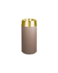 Rubbermaid / United Receptacle AOT15SBBR - Crowne Collection Small Open Top Trash Receptacle - 15 Gallon Capacity - 15" Dia. x 30" H - 9" Dia. Disposal Opening - Brown Textured Body with Satin Brass Top