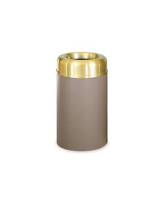 Rubbermaid / United Receptacle AOT30SBBR Crowne Collecton Small Open Top Trash Receptacle - 30-Gallon Capacity - 20" Dia. x 34.5" H - 12" Dia. Disposal Opening - Brown textured body with Satin Brass Top