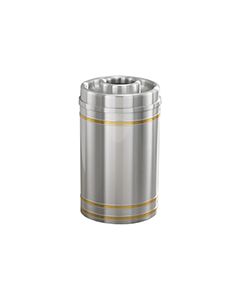 Glaro D2034SA Capri Collection Donut Top Ash/Trash Receptacle - 33 Gallon Capacity - 20" Dia. x 36" H - Satin Aluminum with Satin Brass Bands