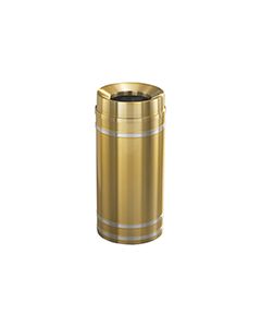 Glaro F1234BE Capri Collection Funnel Top Trash Can - 12 Gallon Capacity - 12" Dia. x 32" H - Satin Brass with Satin Aluminum Bands