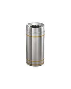 Glaro F1234SA Capri Collection Funnel Top Trash Can - 12 Gallon Capacity - 12" Dia. x 32" H - Satin Aluminum with Satin Brass Bands