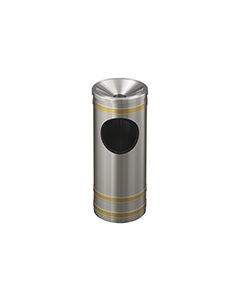 Glaro F194SA Capri Collection Ash/Trash Receptacle with Funnel Top - 3 Gallon Capacity - 9" Dia. x 23" H - Satin Aluminum with Satin Brass Bands