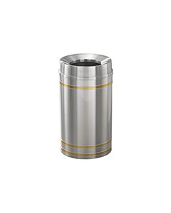 Glaro F2034SA Capri Collection Funnel Top Trash Can - 33 Gallon Capacity - 20" Dia. x 36" H - Satin Aluminum with Satin Brass Bands
