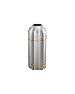 Glaro T1234SA Capri Collection Open Dome Top Receptacle - 8 Gallon Capacity - 12" Dia. x 30" H - Satin Aluminum with Satin Brass Bands