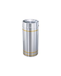 Glaro TA1234SA Capri Collection Tip Action Top Receptacle - 12 Gallon Capacity - 12" Dia. x 32" H - Satin Aluminum with Satin Brass Bands